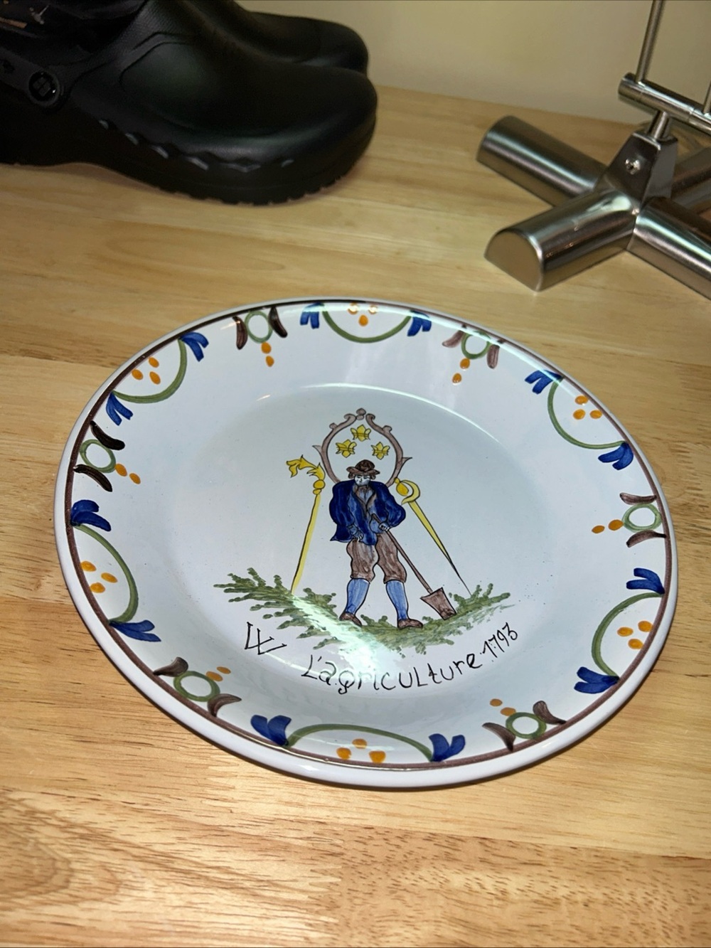 Antique French Nevers Revolution Revival Faience Plate 1793 Vive L’Agriculture